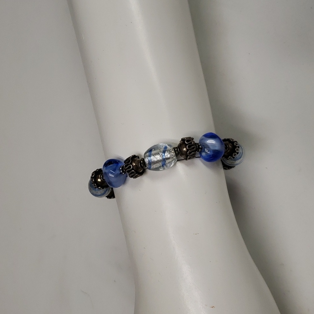 Blue White Beaded Bracelet Toggle Clasp Handmade Style Casual Jewelry